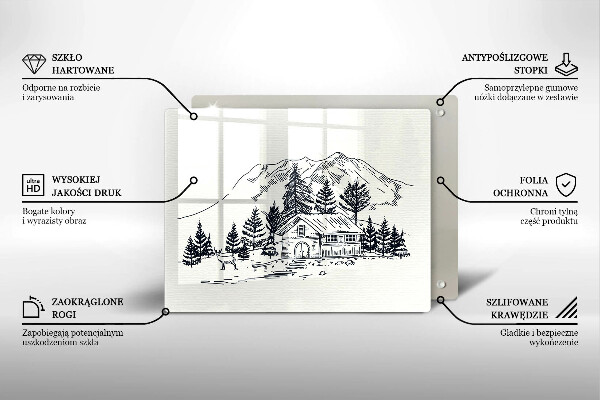 Chopping board Drawing a house in the mountains