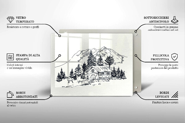 Chopping board Drawing a house in the mountains