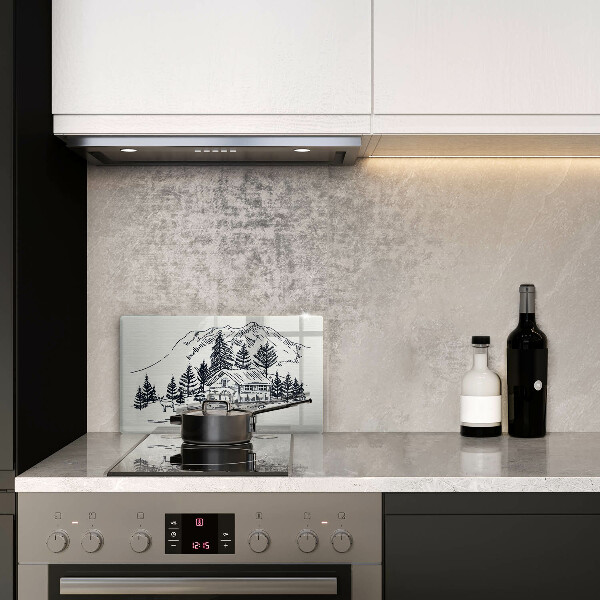 Chopping board Drawing a house in the mountains