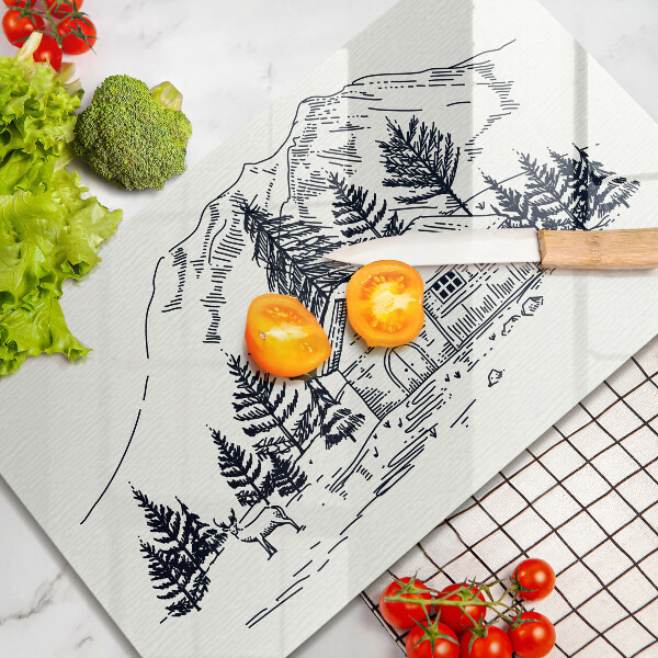 Chopping board Drawing a house in the mountains