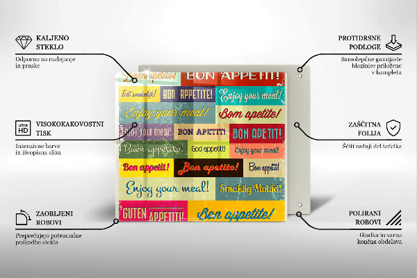 Chopping board glass Enjoy your meal transcriptions