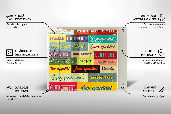 Chopping board glass Enjoy your meal transcriptions