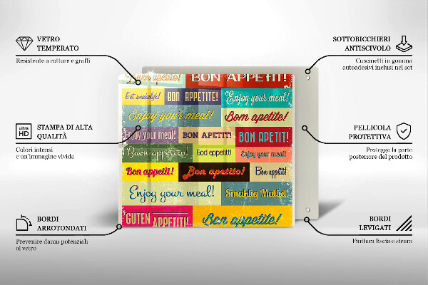 Chopping board glass Enjoy your meal transcriptions