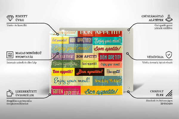 Chopping board glass Enjoy your meal transcriptions