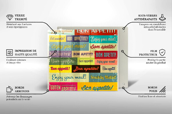 Chopping board glass Enjoy your meal transcriptions