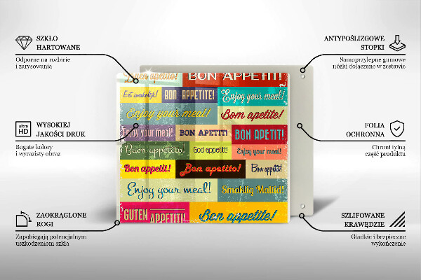 Chopping board glass Enjoy your meal transcriptions