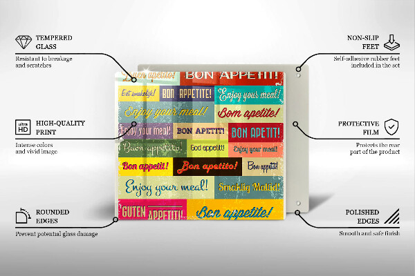 Chopping board glass Enjoy your meal transcriptions