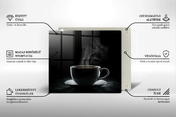 Chopping board Hot cup of coffee