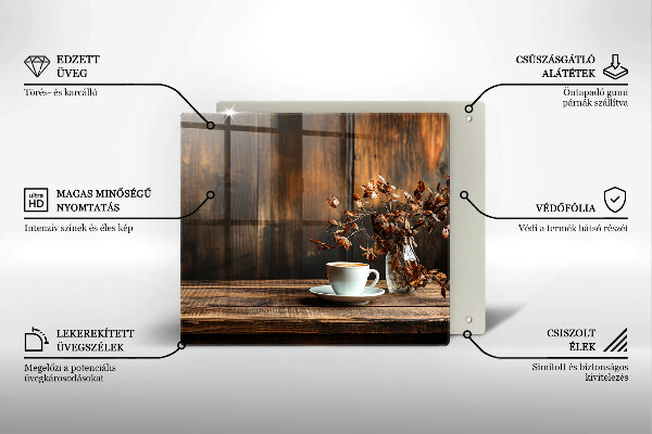 Chopping board Coffee cup and wood