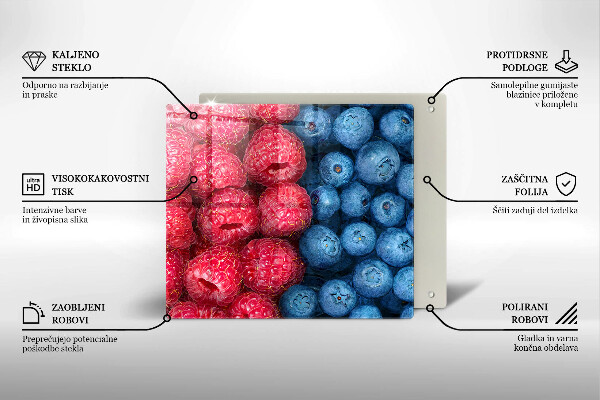 Chopping board Fruit of raspberry and blueberries