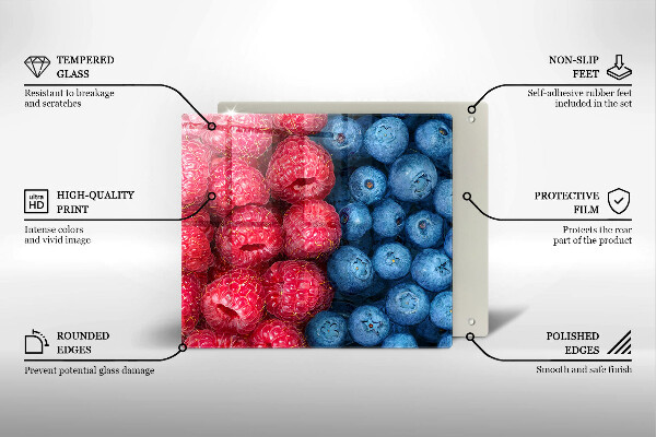 Chopping board Fruit of raspberry and blueberries