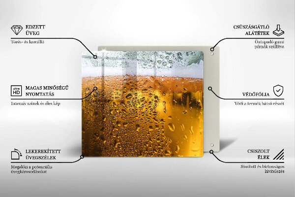 Chopping board Wet glass of beer