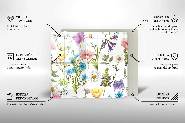 Chopping board glass Flowers illustration