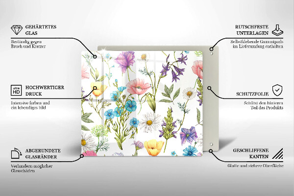 Chopping board glass Flowers illustration