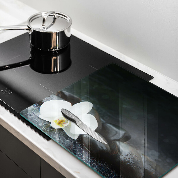 Chopping board glass White flower stones Zen