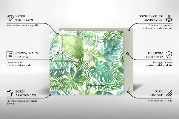 Chopping board glass Boho watercolors leaves