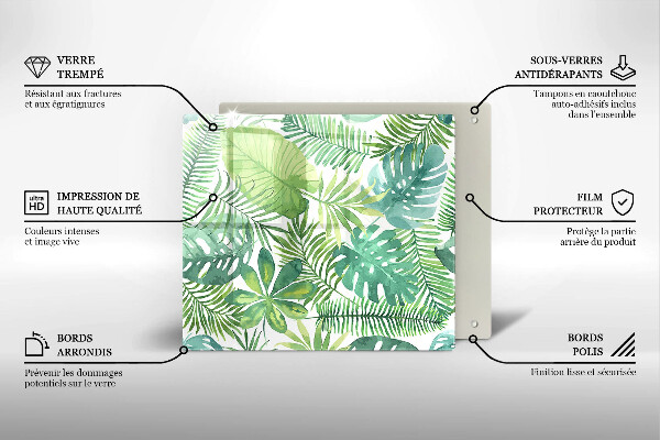 Chopping board glass Boho watercolors leaves