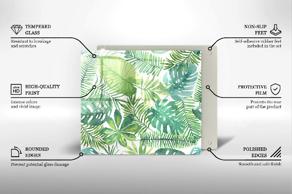 Chopping board glass Boho watercolors leaves