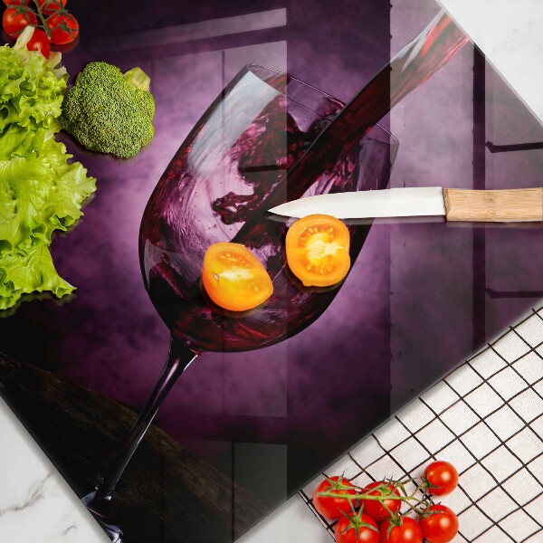 Chopping board glass A glass of wine