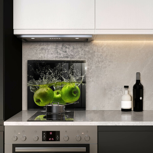 Chopping board glass Green apples and water