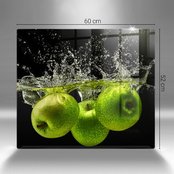 Chopping board glass Green apples and water