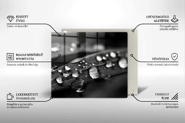 Glass worktop saver Drops of dew on the leaves