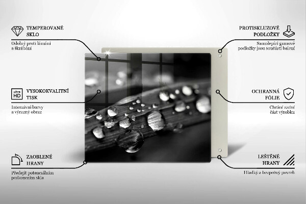 Glass worktop saver Drops of dew on the leaves