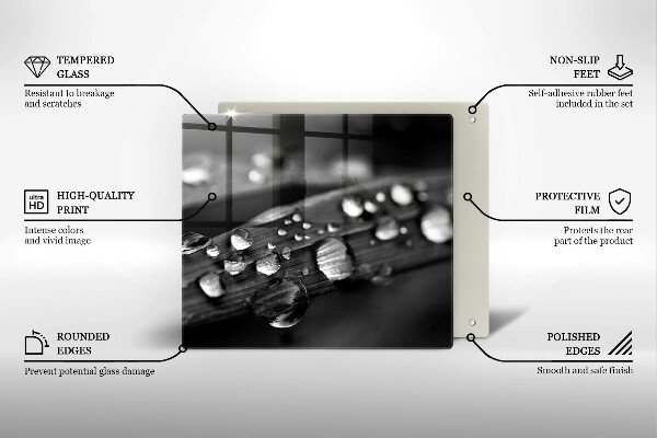 Glass worktop saver Drops of dew on the leaves