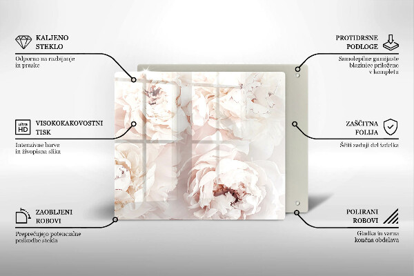 Glass worktop saver Pastel peonies