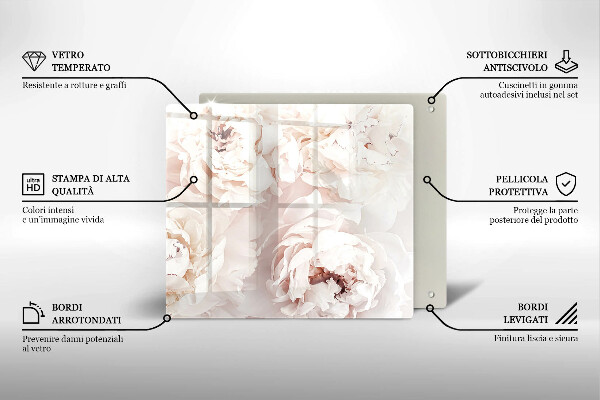 Glass worktop saver Pastel peonies