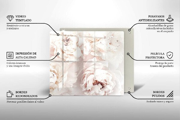 Glass worktop saver Pastel peonies