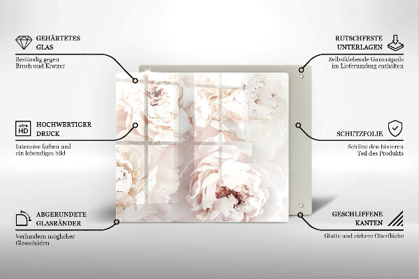 Glass worktop saver Pastel peonies