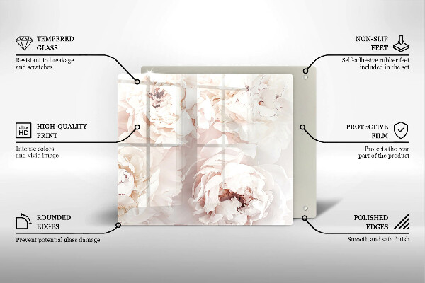 Glass worktop saver Pastel peonies