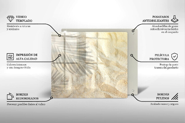 Glass worktop saver Palm sand and leaves