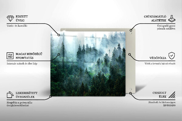 Glass worktop saver Forest in the fog