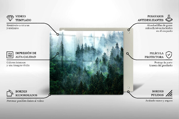 Glass worktop saver Forest in the fog