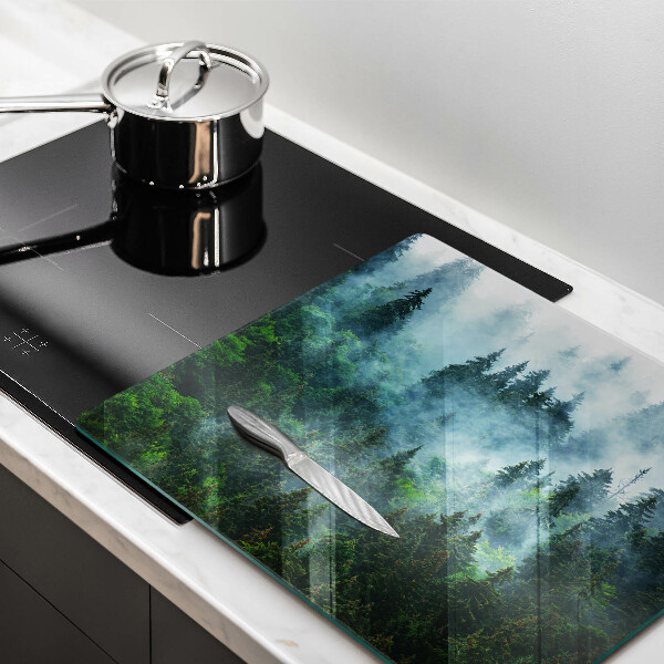 Glass worktop saver Forest in the fog