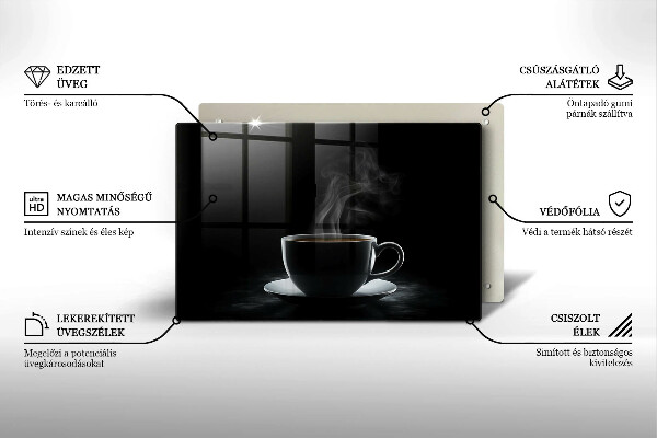 Chopping board glass Hot cup of coffee