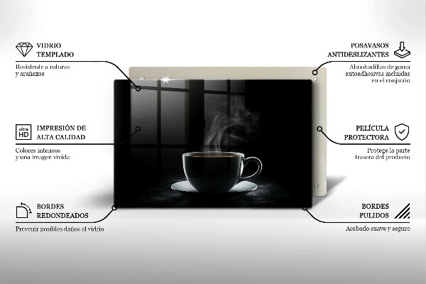 Chopping board glass Hot cup of coffee