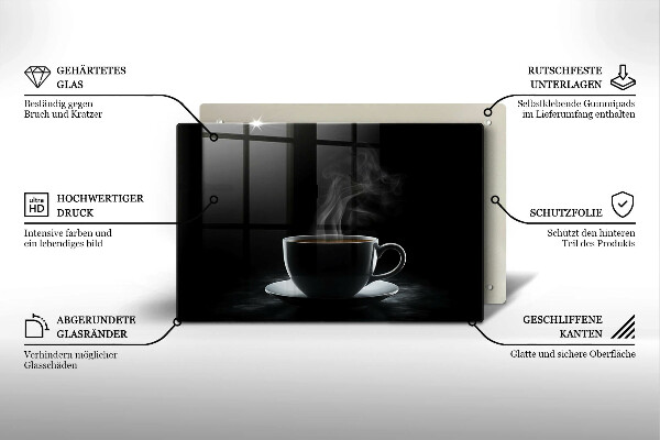 Chopping board glass Hot cup of coffee
