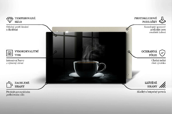 Chopping board glass Hot cup of coffee