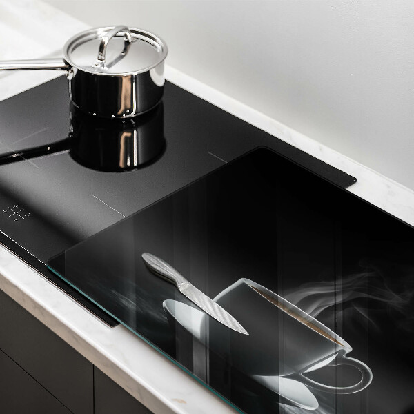 Chopping board glass Hot cup of coffee