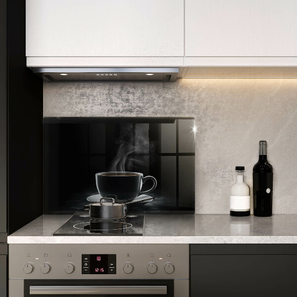 Chopping board glass Hot cup of coffee