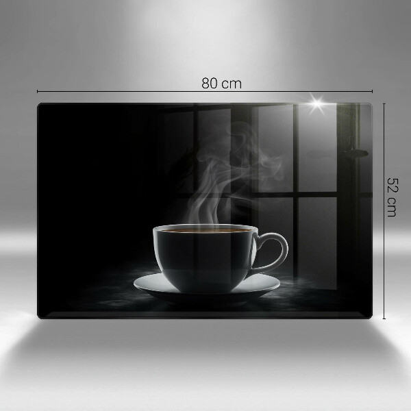 Chopping board glass Hot cup of coffee