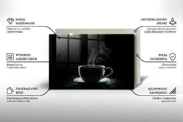 Chopping board glass Hot cup of coffee