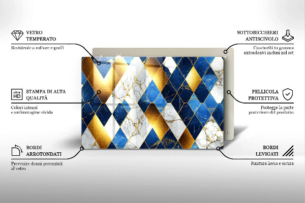 Chopping board glass Golden Rombs Marble