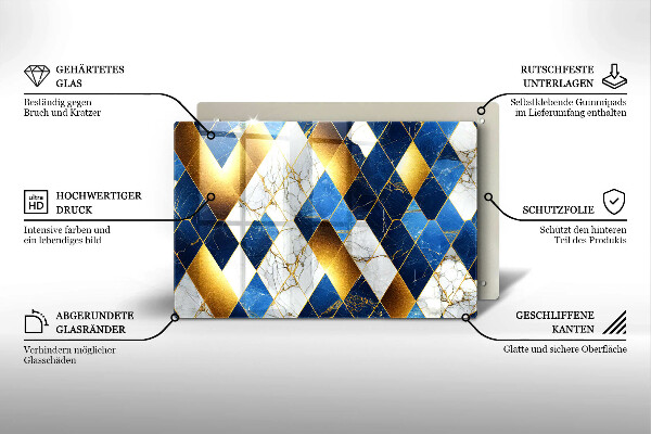 Chopping board glass Golden Rombs Marble