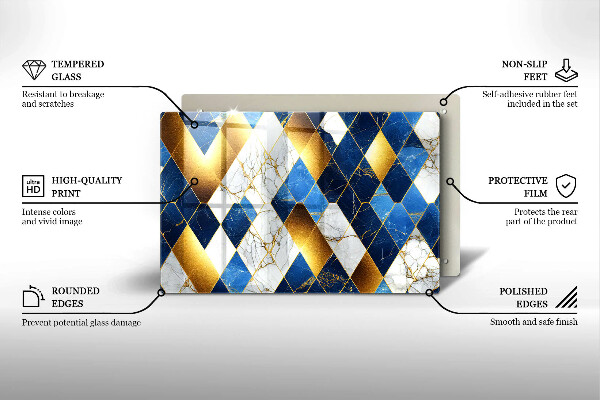 Chopping board glass Golden Rombs Marble
