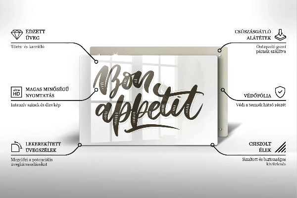 Chopping board glass The inscription Bon Appetit