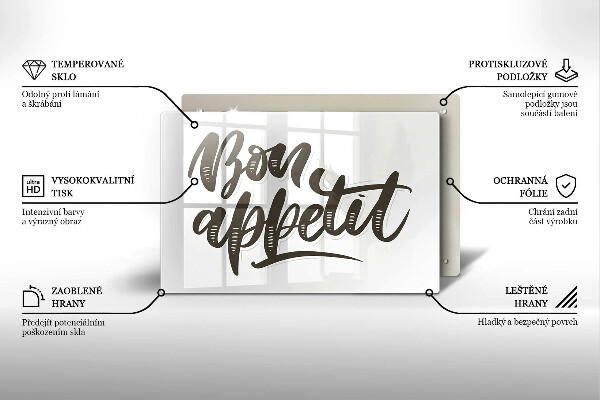 Chopping board glass The inscription Bon Appetit